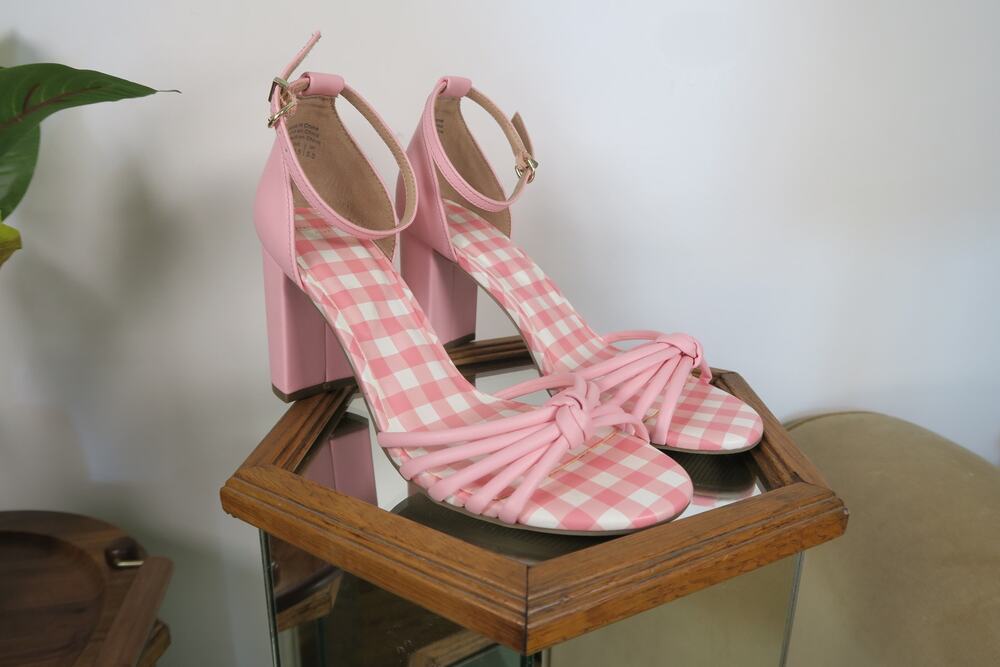 Draper James RSVP Pink Gingham Knotted Block Heels